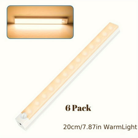 

6-Pack Motion Sensor Under Cabinet Lights - Rechargeable Battery Operated LED Closet Lighting with Switch USB Powered Wall-Mountable Adjustable Warm/White Light for Bedroom Kitchen Bathroom