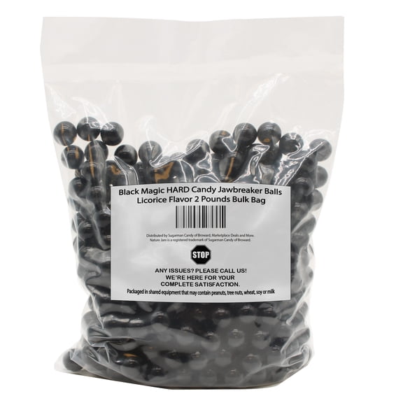 Naturejam Black Magic Hard Candy Jawbreaker Balls Licorice Flavor 2 Pounds Bulk Bag