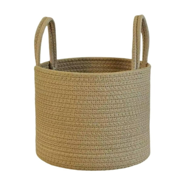 Cesta tejida redonda, cesta de almacenamiento de ropa, cesto para ropa sucia, cesta de lavandería multifunción con asas para el baño y el hogar S