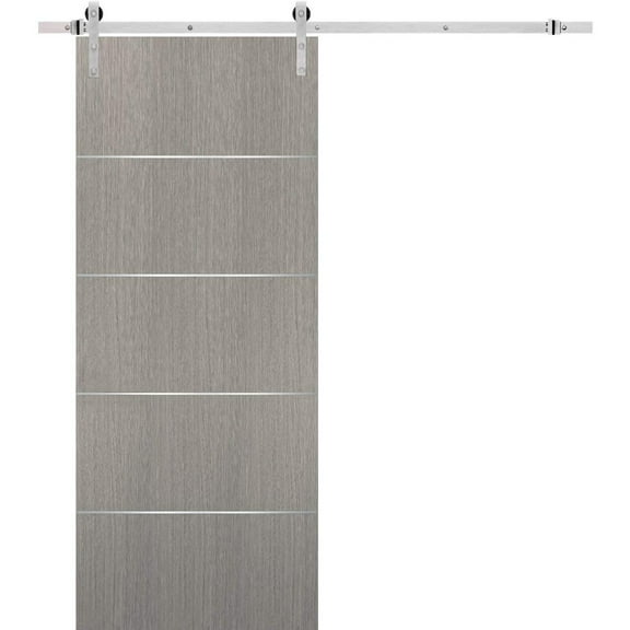 Sliding Barn Door with Stainless Steel 6.6ft Hardware | Planum 0020 Grey Oak | Rail Hangers Sturdy Silver Set | Modern Solid Panel Interior Doors-36" x 96"-Silver Rail