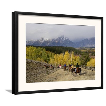 Tourists Enjoying Horseback Riding, Grand Teton National Pa... Framed Art Print Wall Art