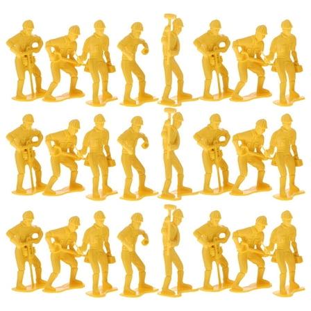 OULII Mini Action Figures Construction Worker Figurine Plastic Yellow 54Pcs