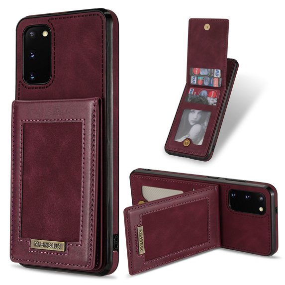 for Samsung Galaxy S20 FE Wallet Case with Card Holder, Faux Leather Kickstand Card Slots Case, RFID Blocking Magnetic Shockproof Protective Slim Back Flip Phone Case for S20 FE 6.5",Winered