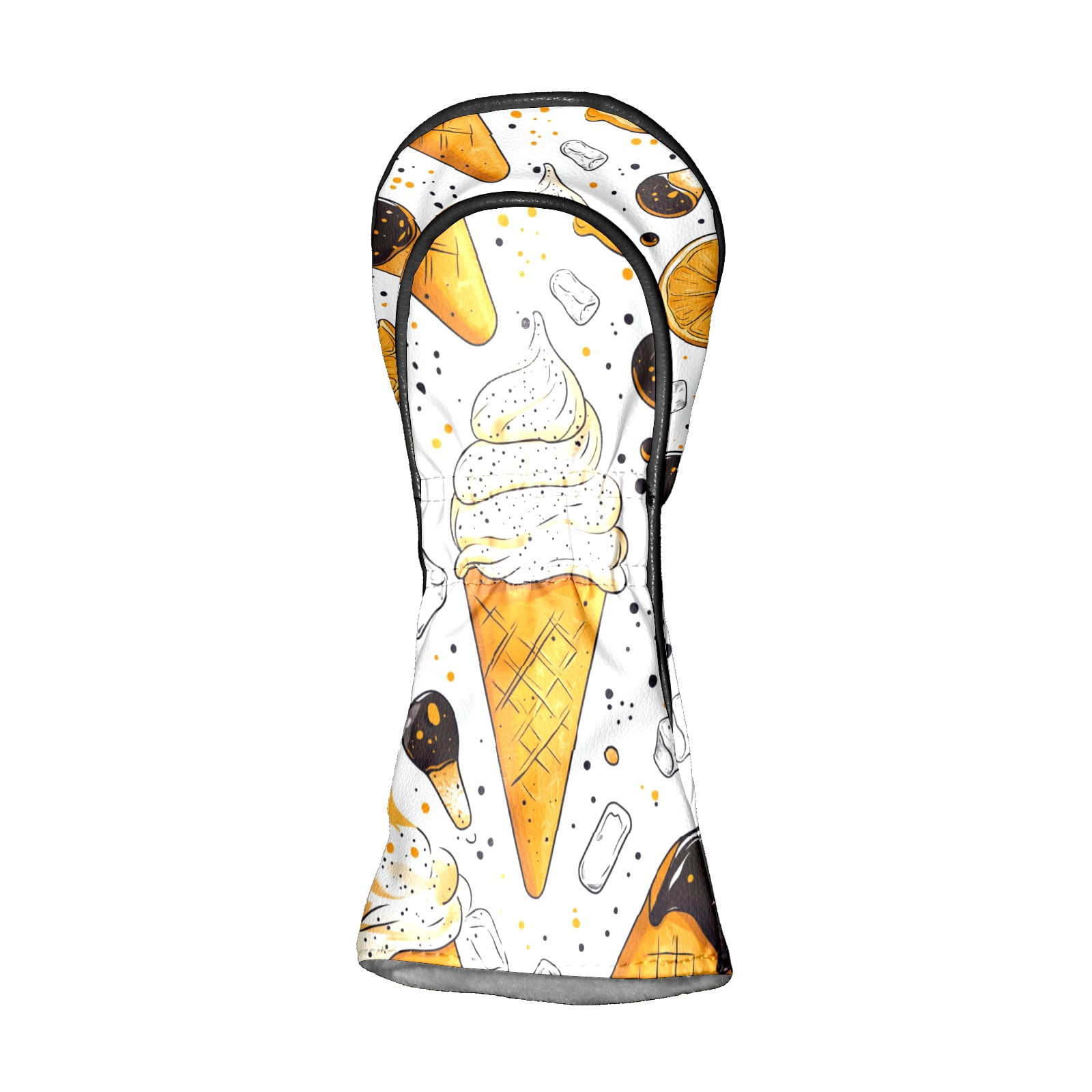 Golf Club Covers PU Leather Waterproof Head Covers for Fairway Woods Hybrids Yellow Ice Cream Pattern
