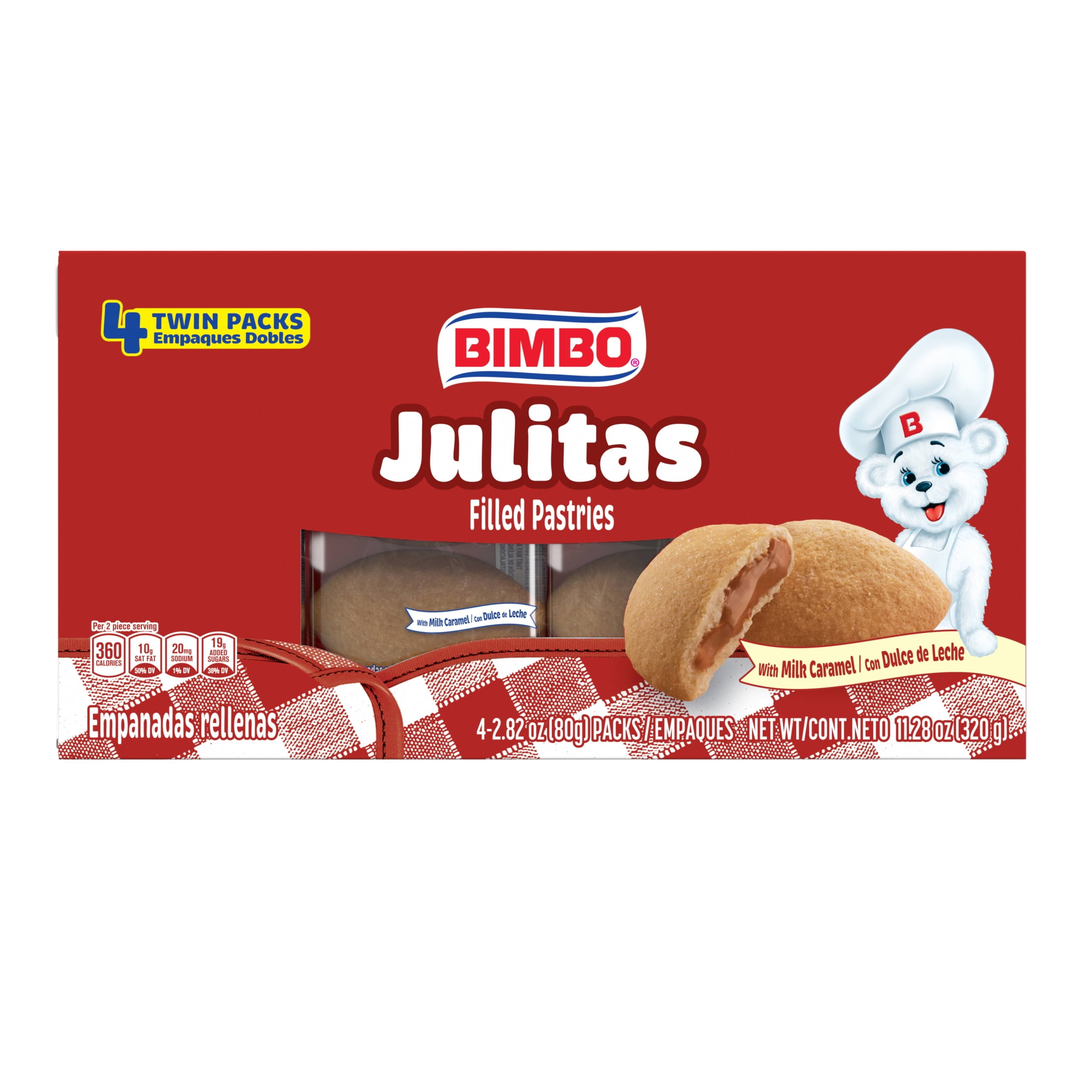 Bimbo Julitas Milk Caramel Filled Pastries, 4 twin packs, Sweet Empanadas, 11.28 oz Multipack