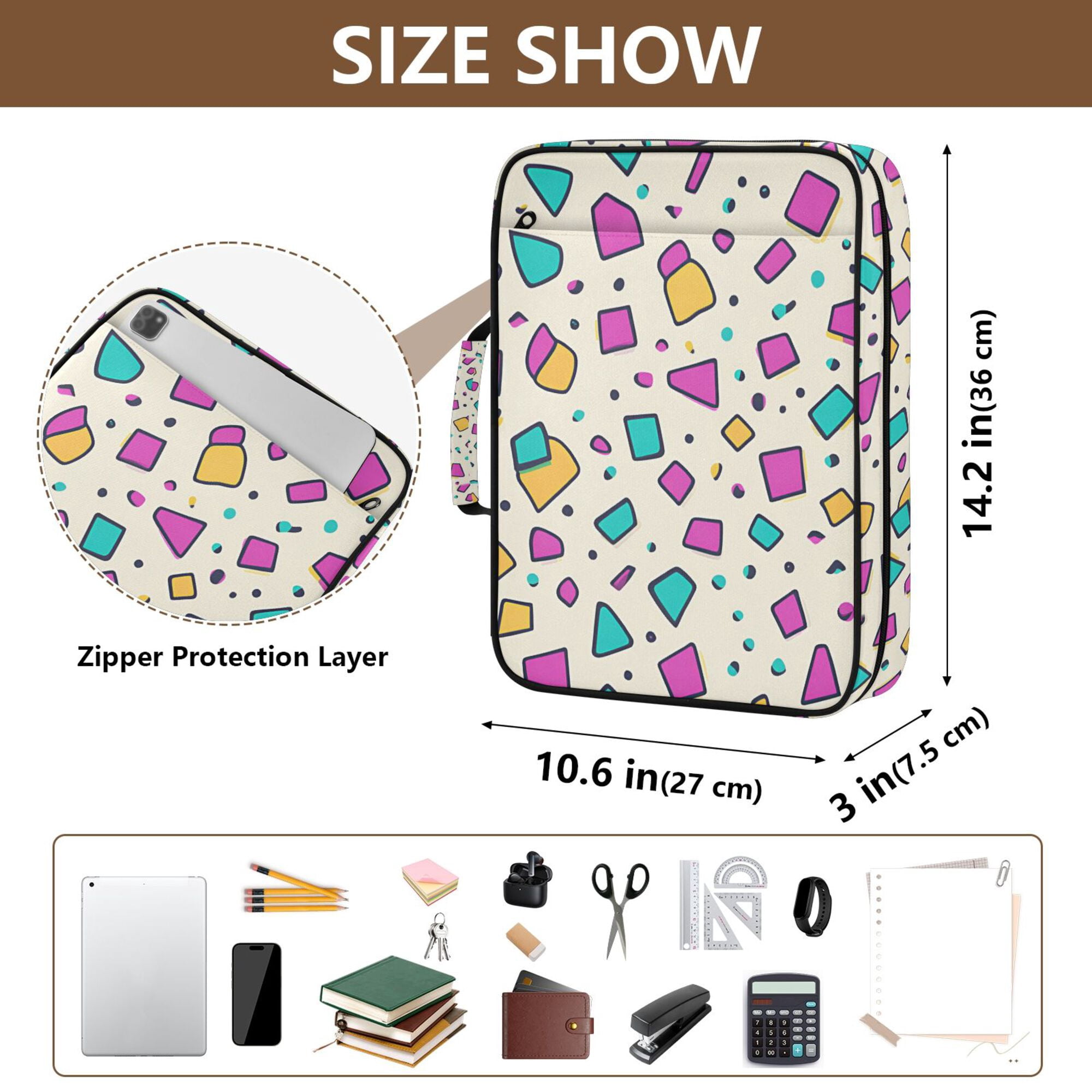 FORMRS Accordion File Folder A4 Size 7-Pocket Expanding Document Organizer Bag with 3 Ring Binder, Beige Retro Pattern
