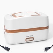 AsterOutdoor Electric Lunch Box Food Heater, 1000mL Portable Food Warmer, 304 Stainless Steel, 270W Heating Container for Work, Travel, Outdoor (Brown)