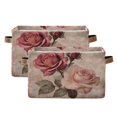 thumbnail image 2 of WOBOGO Vintage Rose Square Storage Basket with Waterproof Canvas and PE Lining Durable PU Leather Handles 14.2×10.2×8.3in, 2 of 9