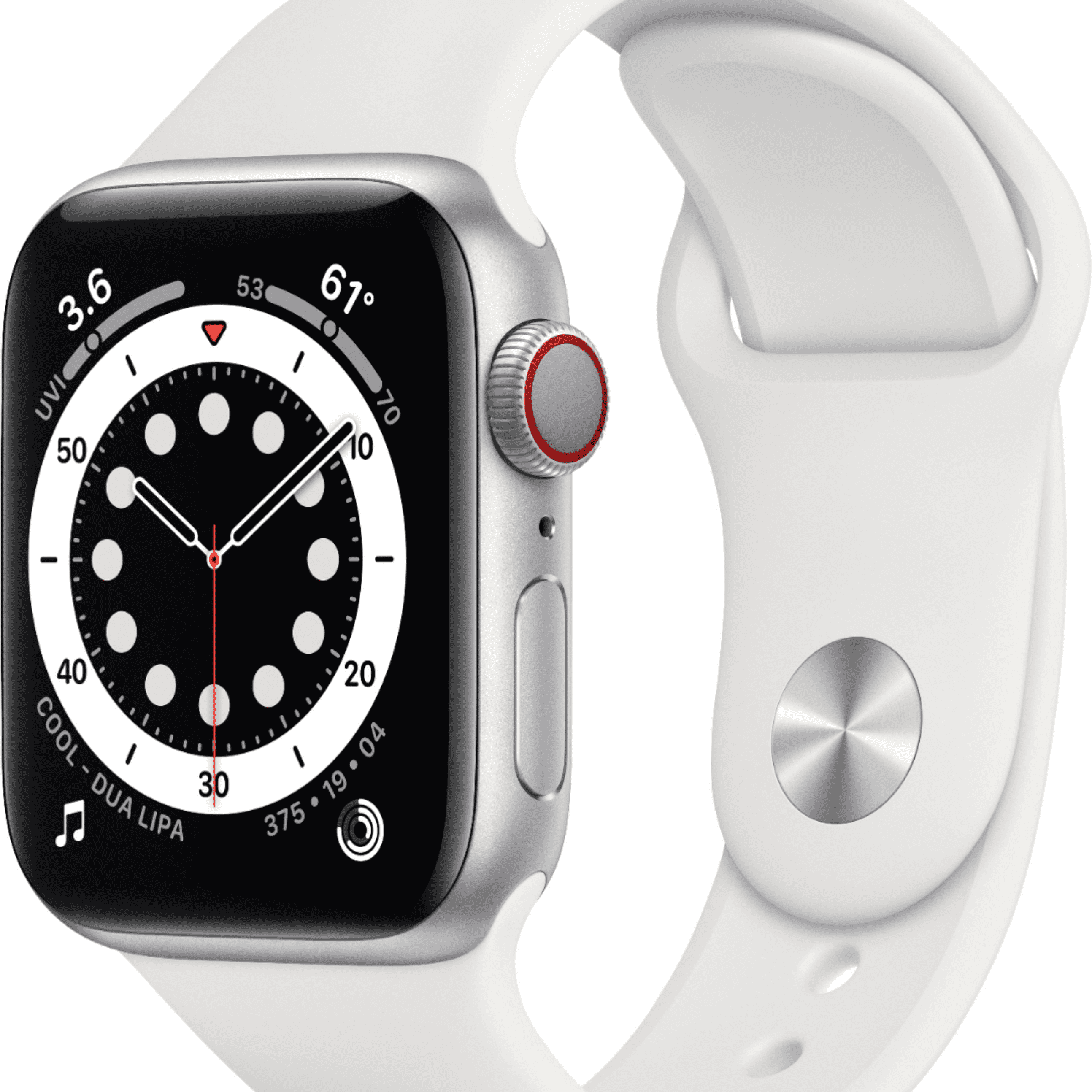 Apple Watch Series 6 GPS + Cellular, 44mm Silver Aluminum Case with White  Sport Band - Regular
