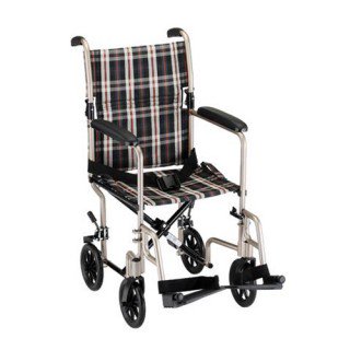 Transport Chair 19" Seat Width Lightweight Aluminum with Swingaway Footrests Wt Cap 300 lb (Champagen Plaid)