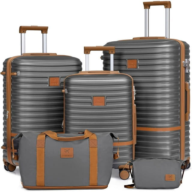 Joyway - Ensembles de Bagages 5 Pcs ABS Rigide à Roulettes Pivotantes - (Valise Extensible 20 Pouces24 Pouces) Valise Enregistrée 28 Po - Gris