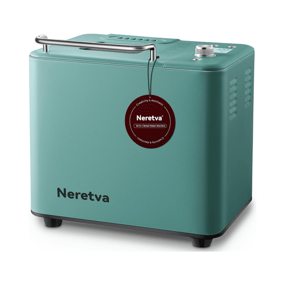 Neretva Bread Maker, 20-IN-1 2LB Bread Machine Dual Heater Bread Maker Machine Automatic with Nonstick Ceramic Pan, 15H Timer & 1H Keep Warm Set, Low Noise, Stainless Steel Breadmaker Recipe-Green