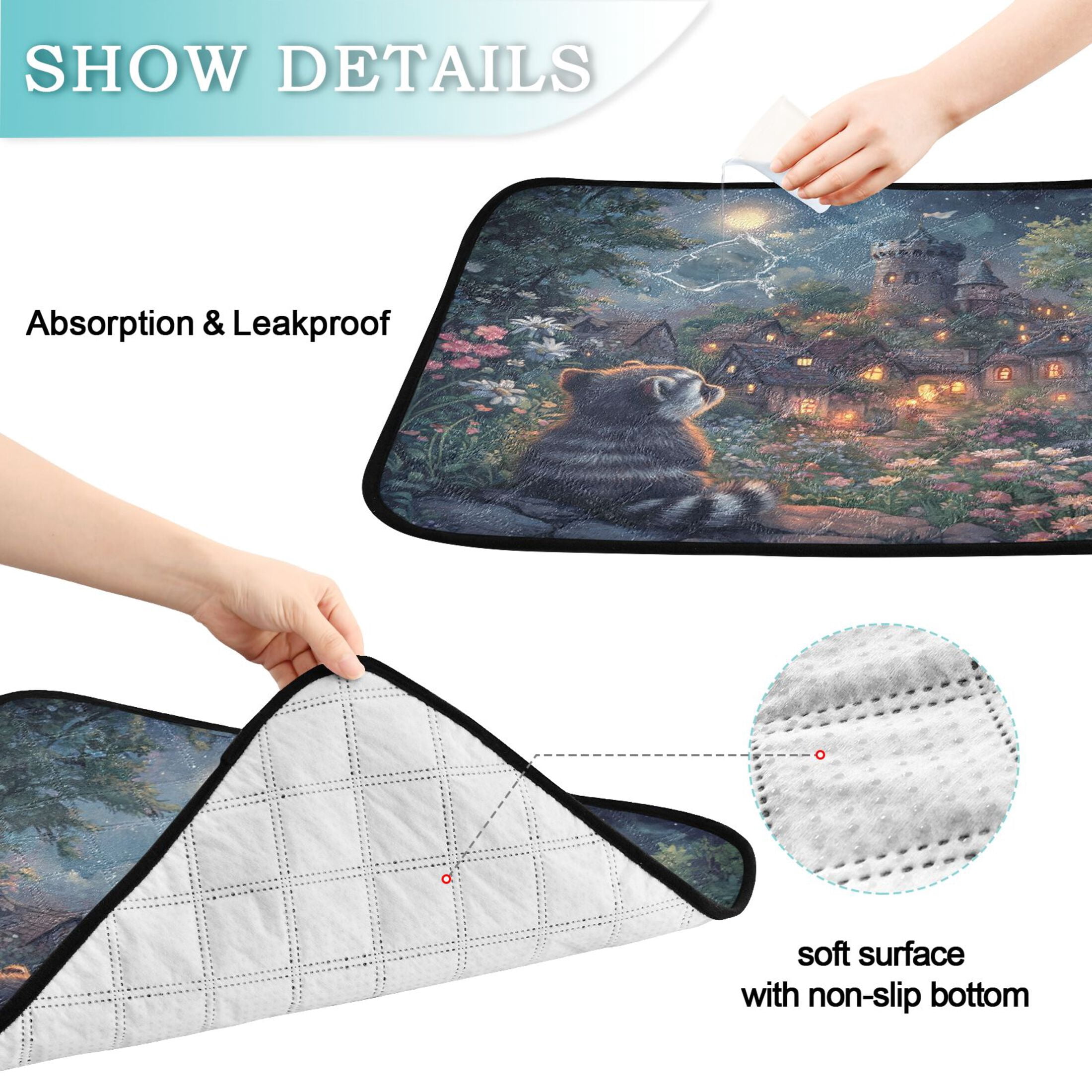 Qxltty Raccoon Trip Cat litter Pads Pet Set of 2 Diaper Mats Center Anti-leakage Layer Absorbent Soft and Comfortable