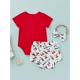 thumbnail image 5 of Infant Girls Three-piece Layette, Red Round Neck Short Sleeve Romper, Cola Printing Shorts and Headdress, 5 of 10