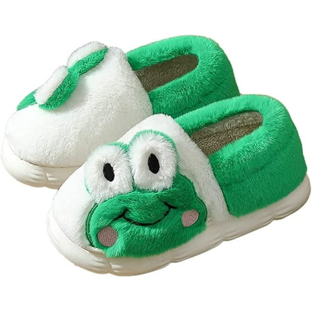 

PIKADINGNIS Women Men Trendy Cozy Fluffy Faux Fur Frog Animal Print Indoor Home Slippers Funny Chic Warm Fleece Lining House Shoes Block Heel Open Heel
