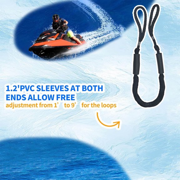 COM1950s Bungee Dock Lines,Heavy Duty Elastic Mooring Rope for Boats and Kayaks,4Ft Length Stretches To 5.5Ft with Secure Hooks
