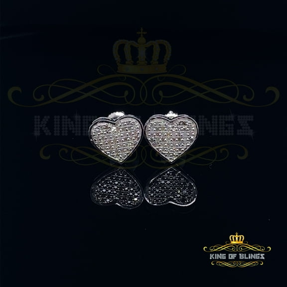 King of Bling's Aretes Para Hombre Heart 925 White Silver 0.25ct Diamond Women's /Men's Earrings