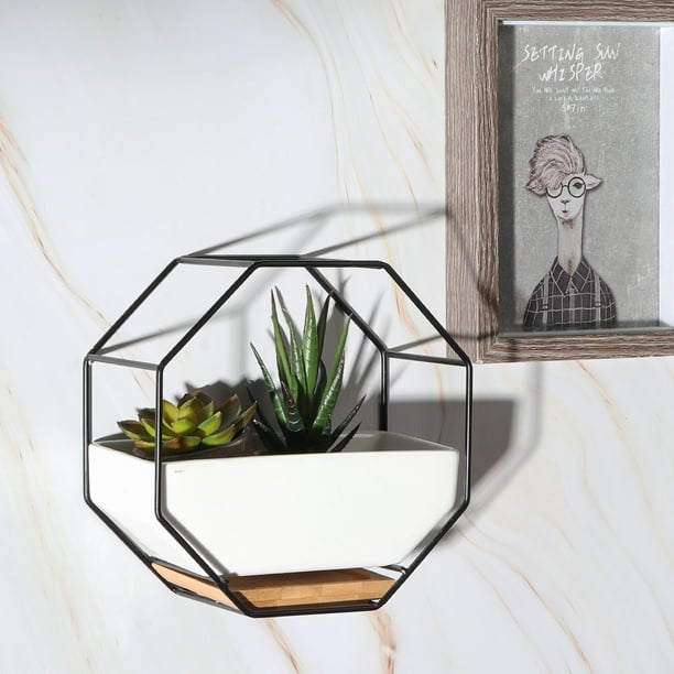 Octagonal Metal Hanging Planter Modern Ceramic Ceramic