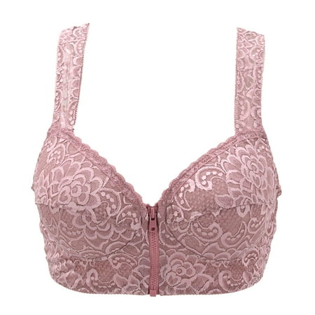 

Knosfe Lace Compression for Women Zip Front Close Wireless Bra Plus Size Female Full-Coverage Minimizer Bras