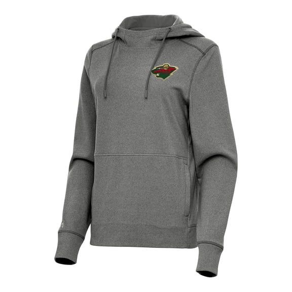 Women's Antigua  Heather Black Minnesota Wild Justice Pullover Hoodie