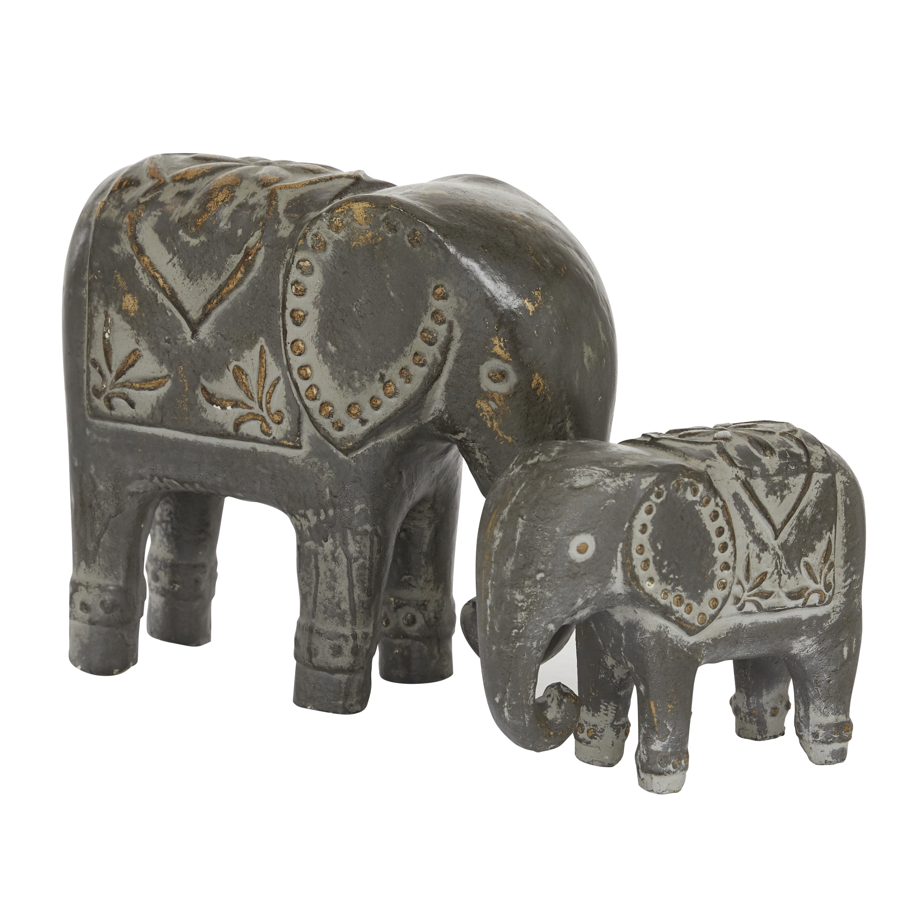 9", 13"W Brown Ceramic Elephant Sculpture, by DecMode (2 Count)