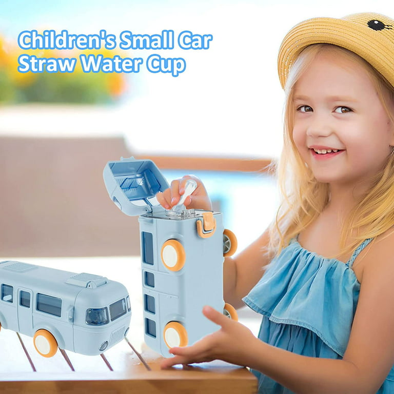 Fraigo Car Straw Water Cup, 16oz Summer Cute Bus Water Bottle with