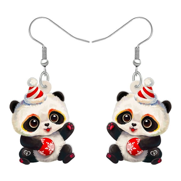 NEWEI Christmas Day Acrylic Adorable Panda Earrings Double Side Pattern Happy Santa Hat Candy Cane Bear Dangle Jewelry For Women Charms Birthday Holiday Carnival Party Christmas Gifts