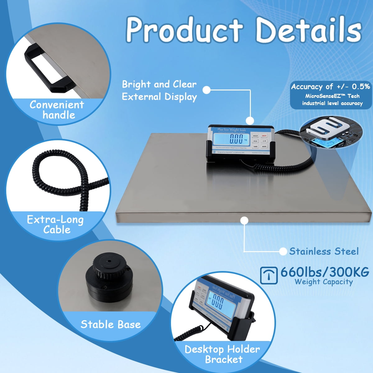 Extra Wide Heavy Duty Scale for Body Weight, 300kg/660 Lb Bariatric Scale w. Wall Mount External Digital Display