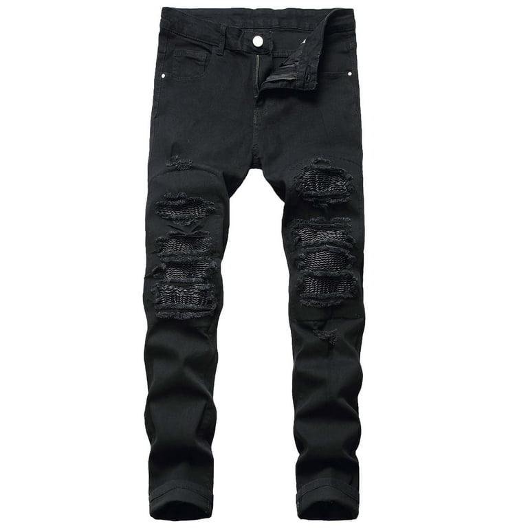 Jgppe Men's Stretch Jeans Casual Ripped Zipper Button