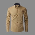 thumbnail image 2 of Wyobmus Men's Plus Size Dress Shirt Plain Long Sleeve Contrast Collar Business Shirt Loose Fit Button Down Affairs Tops with Pocket L-5XL Khaki, 2 of 6