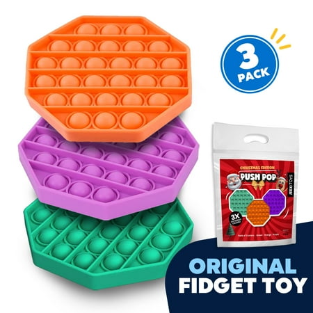 JEEXI Pop Fidget Sensory Toys - Set of 3, Autism Special Needs Stress Relief Silicone Pressure Relieving Toys, Round and Square Squeeze Toys for Kids Children Adults