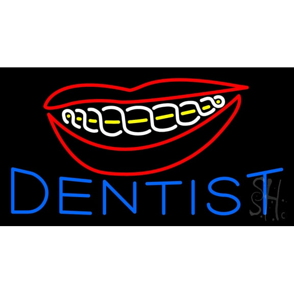 Blue Braces Dentist LED Neon Sign 20 x 37 - inches, Black Square Cut Acrylic Backing, with Dimmer - Bright and Premium built indoor LED Neon Sign for Defence Force.