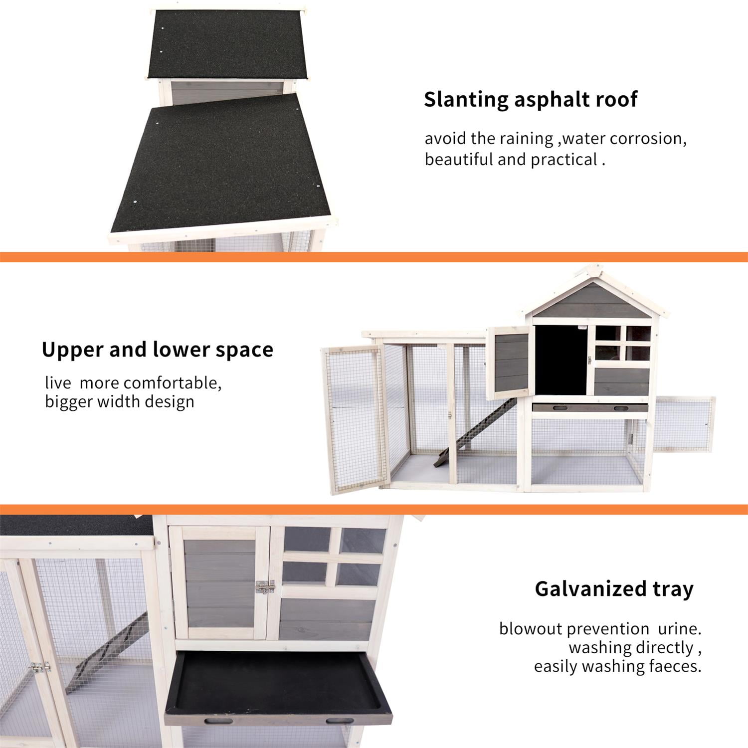 Pefilos 61" 2-Tier Rabbit Hutch Hen House for 2 Chicken Coop, Outdoor Bunny Cage for Backyard, Solid Wood Pet House, Gray Pefilos 61" 2-Tier Rabbit Hutch Hen House for 2 Chicken Coop, Outdoor Bunny Cage for Backyard, Solid Wood Pet House, Gray