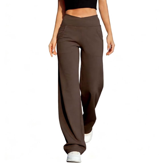 SwiftWear Women's Crossover Wide Leg Yoga Pants with Pockets - High Waisted Stretchy Workout Lounge Pants Tummy Control Casual Palazzo Pants for Women