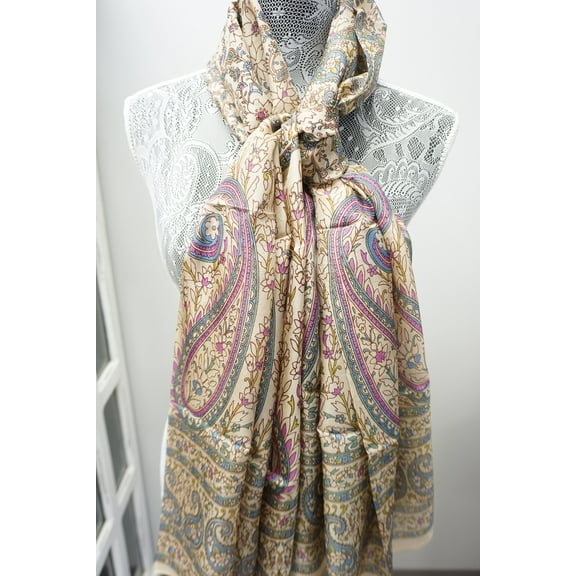 Hand Printed Indian 100% Silk Scarf, Wrap, Throw, Shawl Organic