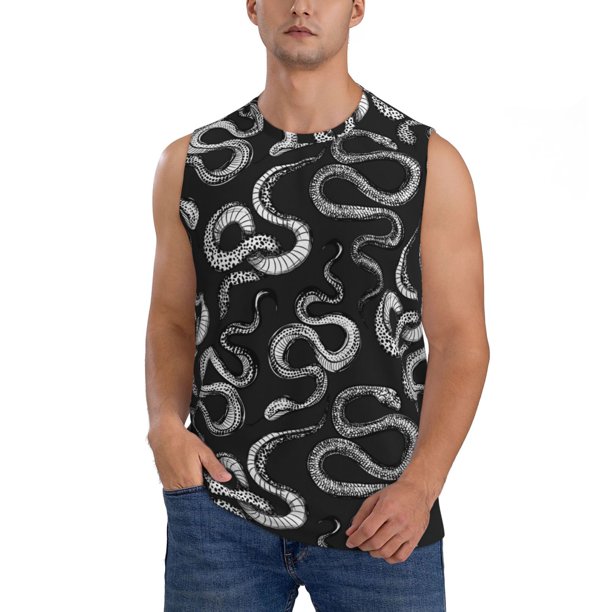 Fotbe Snake Men's Camiseta sin Mangas Estampada para Hombres, Playera Casual para Gimnasio, Entrenamiento, Playa-Large