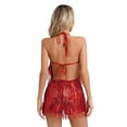 thumbnail image 2 of YONGHS Women Sequin Tassel Fringe Flapper Dress Salsa Latin Dance Cocktail Dresses Red S, 2 of 7