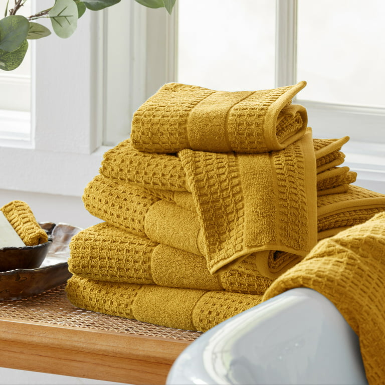 Market & Place 100% Cotton Waffle Weave 6-Piece Bath Towel Set, Mustard  Yellow 