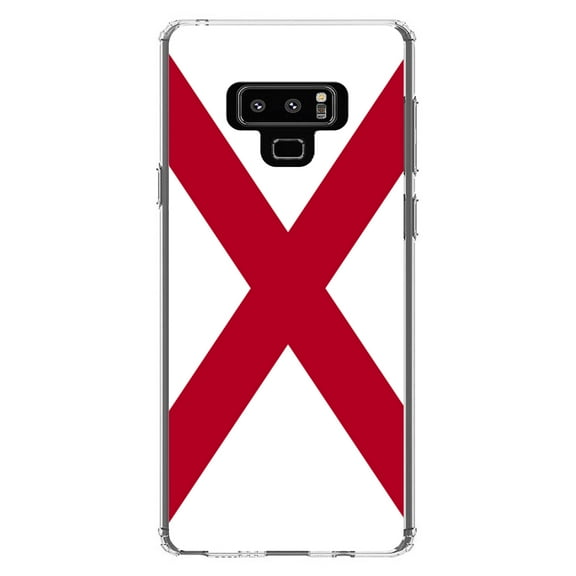 DistinctInk Clear Shockproof Hybrid Case for Samsung Galaxy Note 9 - TPU Bumper, Acrylic Back, Tempered Glass Screen Protector - Alabama State Flag - US State Flag
