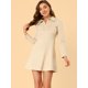 thumbnail image 4 of Women's Faux Suede Lapel Neck Long Sleeve A-Line Dress Beige L, 4 of 6