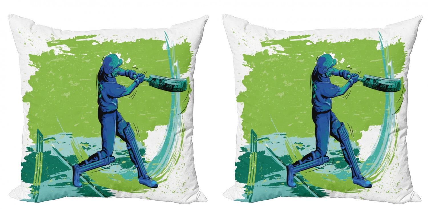 Sports Throw Pillow Cushion Cover Pack of 2, Cricket Player Pitching