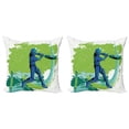 thumbnail image 1 of Ambesonne Sports Throw Pillow Cover 2 Pack, Cricket Player Pitching, 24", Lime Green Turquoise, 1 of 2