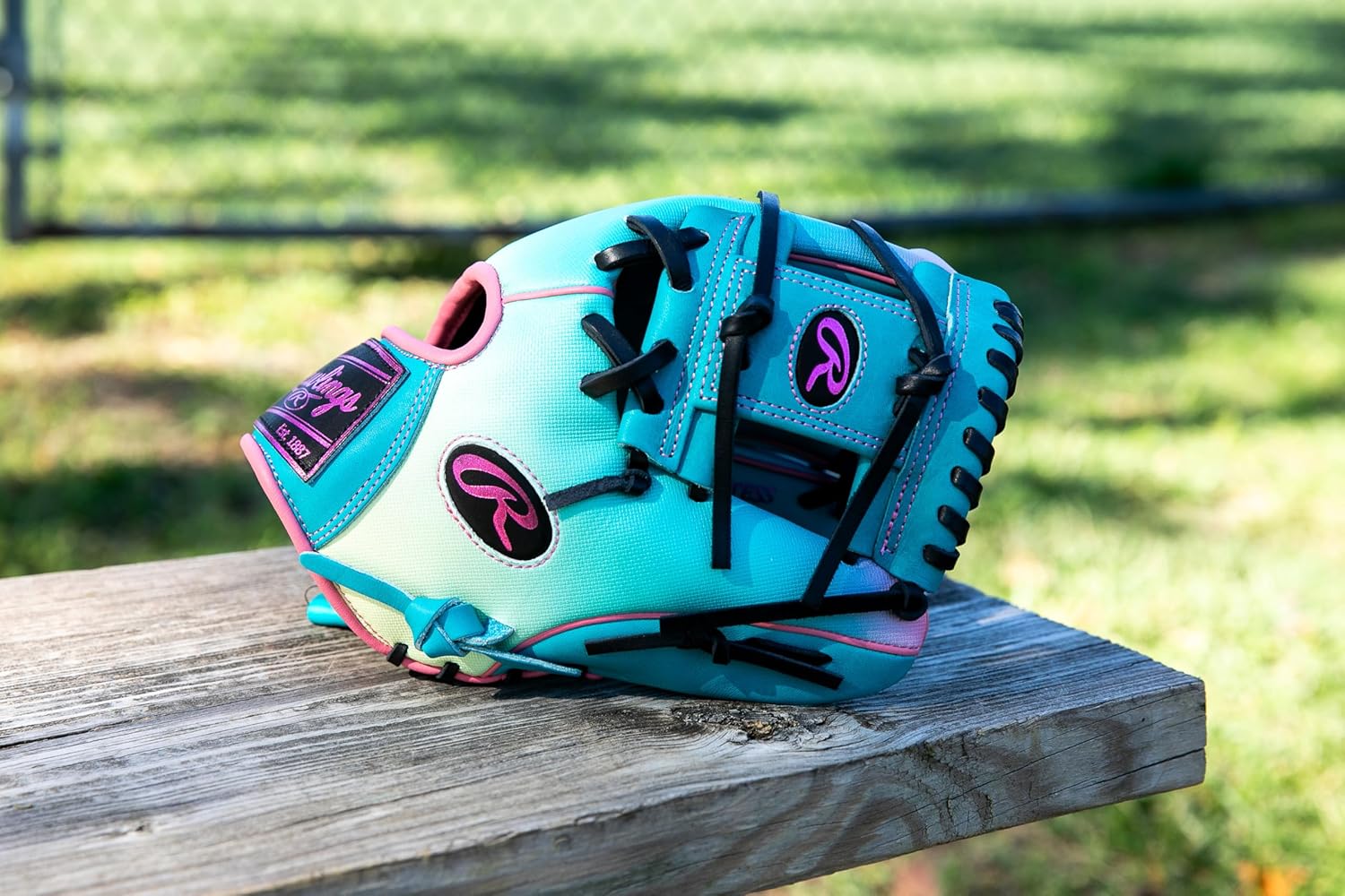 Rawlings | Heart of The Hide Baseball Glove | Funburst Series | Right Hand Throw | 11.5" | Infield | Pro I-Web | Teal/Pink/Black
