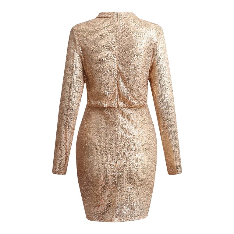 rose gold sequin long sleeve bodycon dress Rose Gold Sequin V-Neck Long Sleeve Bodycon Dress
