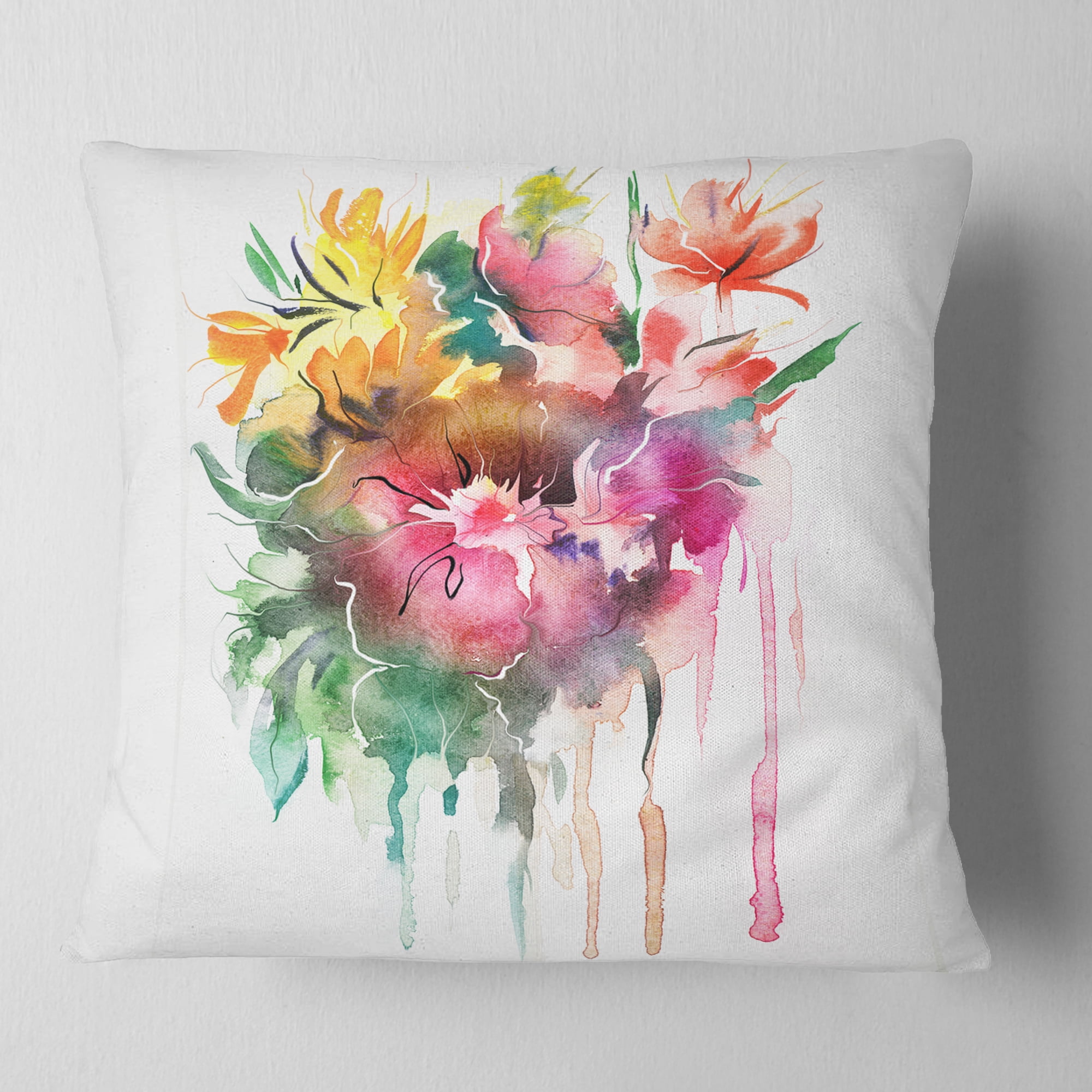 Designart Watercolor Floral Illustration - Floral Throw Pillow - 18x18