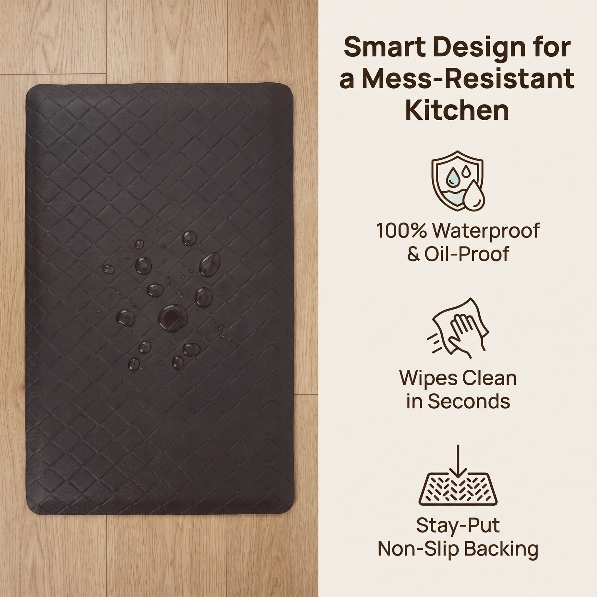 Unique Bargains Geometric Anti-fatigue Waterproof Oil-proof Floor Pads Brown 28" x 17"
