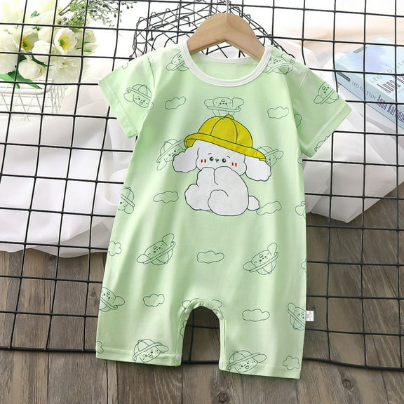 Baby Boy All Cotton Short Sleeve Rompers-Breathable 1-Piece Jumpsuits with Animal Themes for Spring/Summer