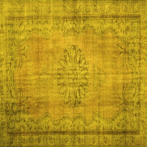 Ahgly Company Machine Washable Indoor Square Persian Yellow Traditional Area Rugs, 6' Square