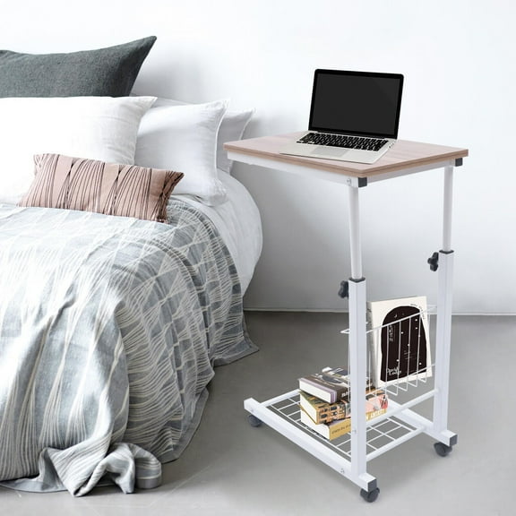 Adjustable Bed Side Table Hospital Overbed Tray Sofa Bedside Rolling Work Desk w/ Wheels