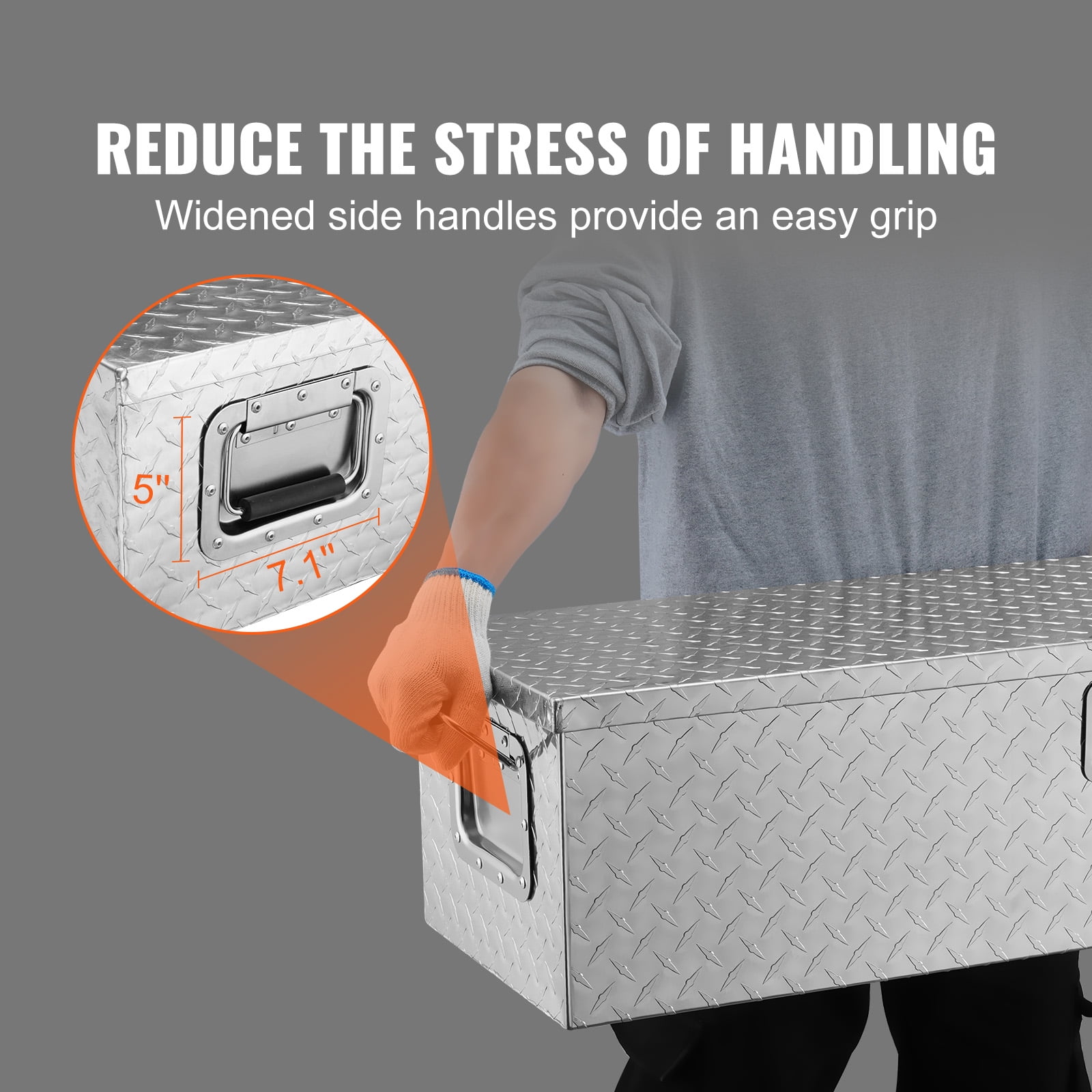 VEVOR Truck Tool Box 48"x15"x15" Aluminum Alloy Waterproof Bar Tread Tool Box Tool Storage Organizer for Pick Up Truck Bed